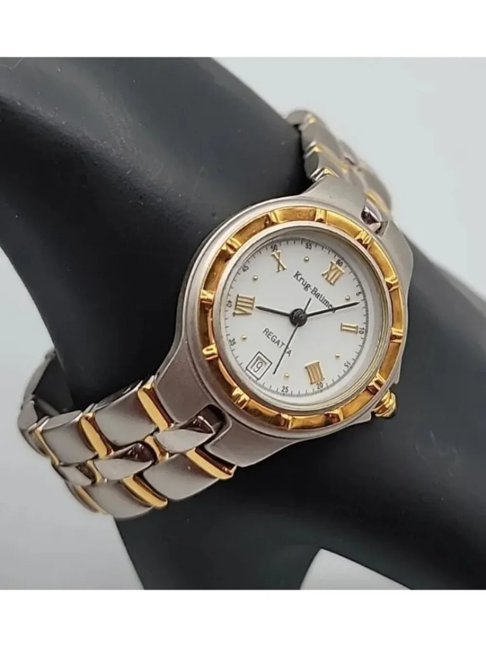Vtg Krug-Baümen Regatta Ladies Watch Two-Tone 18k Gold Plated Date Quartz 6.5